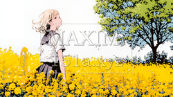 春風の中、菜の花畑にいる制服姿の女子高生 | 4323661-15357