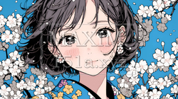 満開の梅の花と和服姿の若い女性 | 4326937-14735