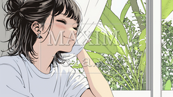 朝、カーテンを開けて天気を確認する若い女性 | 4328089-16599