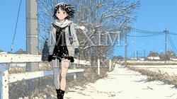 雪解けでぬかるんだ道を歩く若い女性 | 4328872-15000