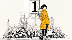数字の「1」を掲げている若い女性（シンプルな色使い） | 4349116-15491