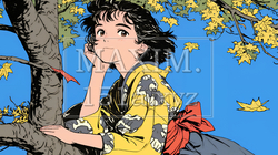紅葉に包まれた中、着物を纏った若い女性が佇んでいる | 4356084-6176