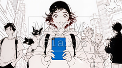 スマホの画面を見て驚いている若い女性（シンプルな色使い） | 4365214-11274