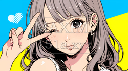 アイドルのように顔の横でピース＋ウィンクしている若い女性 | 4382089-14758