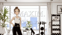 休日にジムで軽く運動する若い女性（シンプルな色使い） | 4403271-16292