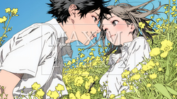 菜の花畑でデートをしている若いカップル｜4438862-16916