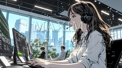 近代的なコールセンターのオフィスで働く女性オペレーター | 4416391-9786