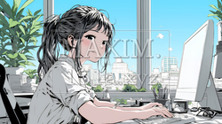 職場のデスクでパソコンに向かって仕事をしているビジネスウーマン | 4419306-15674