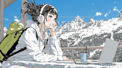 スキーリゾートに来ているのにPCを手放せない若い女性 | 4435295-6241
