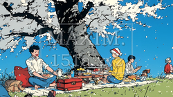 満開の桜の下で仲間たちと花見宴会 | 4437505-7341