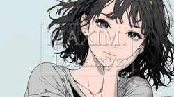 頬杖をついて微笑んでいる若い女性