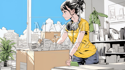 引っ越しの荷造り・荷解きをしている若い女性 | 4456854-14934