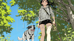 愛犬と散歩している若い女性｜4380371-10905
