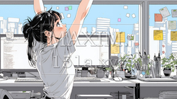 仕事の合間にストレッチ（伸び）をする女性