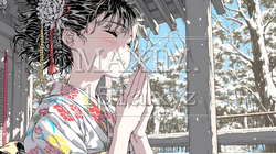 和服を着て初詣をしている若い女性 | 4474299-6370
