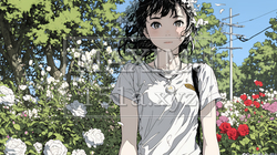 バラ園を散策している若い女性 | 4487617-11075