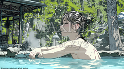露天風呂に浸かっている若い女性 | 4499110-15380