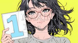 数字の「1」を掲げている若い女性 | 4507176-15465