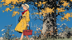 紅葉の小径を歩く若い女性｜4603315-15751