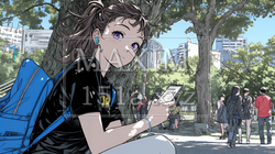外出中にスマートフォンをいじくっている若い女性