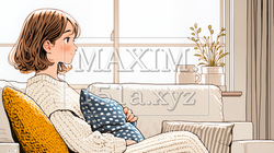 ソファでクッションを抱えてくつろぐ若い女性 | 4527675-16747