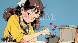 バレンタインプレゼント用のチョコレートを一生懸命作っている若い女性 | 453527-14855