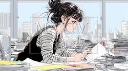 オフィスのデスクで、入念に書類をチェックする女性 | 453527-16648