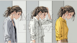 ミスやトラブルを反省して謝る若い女性｜申し訳なさそうな表情のビジネスイメージイラスト | 4542078-17155