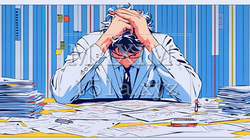 深夜残業で疲弊する会社員｜過労とストレスに悩むビジネスパーソン（ブラック企業イメージ） | 4542078-17378