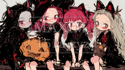 キモかわいいハロウィーンコスプレの女の子（クレヨンと水彩画風）