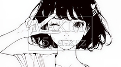 アイドルのように顔の横でピース＋ウィンクしている若い女性（シンプルな色使い） | 4551207-14772