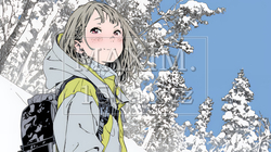 雪の積もる田舎道を歩いている若い女性 | 455290-13111