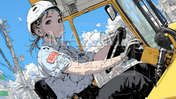 建設現場で重機を操作する若い女性 | 456491-16978