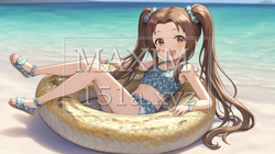 南国の海で蛇浮き輪に乗る少女