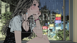 思案・反省・諦め；窓から流れ落ちる雨粒を見つめる若い女性 | 4609152-15317