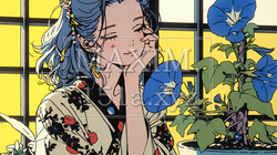 アサガオと浴衣姿の若い女性 | 4609466-9733
