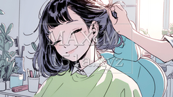 ヘアカットをしている若い女性