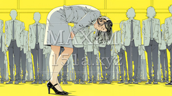 ミスやトラブルを反省して謝る若い女性｜申し訳なさそうな表情のビジネスイメージイラスト | 4618743-17147