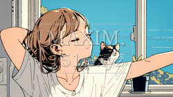 朝の目覚ましを止めて伸びをしている若い女性 | 462144-15519