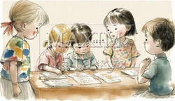友達が集まって勉強会中の子供達