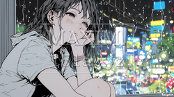 思案・反省・諦め；窓から流れ落ちる雨粒を見つめる若い女性 | 462533-15323