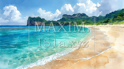 南国の島の浜辺と青い空のイラスト | 462799-20070