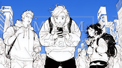 スマホの画面を見て驚いている若い男性（シンプルな色使い） | 4629057-11297