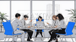 資料を見ながら打ち合わせをする会社員｜オフィスのビジネスミーティングイメージ | 4629800-17197