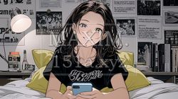 ベッドに横になってスマートフォンをいじくっている若い女性 | 4654128-7251