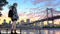 夕暮れ（朝の）都市のランドスケープを眺めている若い女性 | 4659053-13013