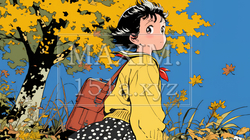 紅葉の小径を歩く少女｜4663390-5710