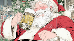 豪快にビールを飲んでいるサンタクロース