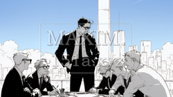 部下に企画を説明しているマネージャー（シンプルな色使い）