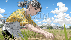 田んぼで農作業をしている女性 | 4708531-10545